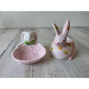 Vintage ceramic Easter Bunny jewelry trinket holder vote of candle spring rabbit